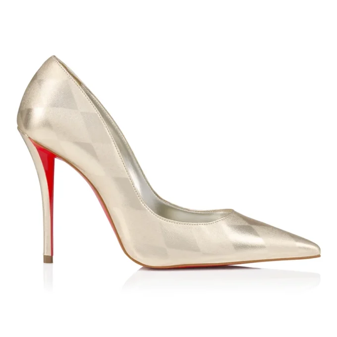 Miss Z – Décolleté da 100 mm – Pelle nappa di agnello laminata a rombi – Platino Chiaro – Donna