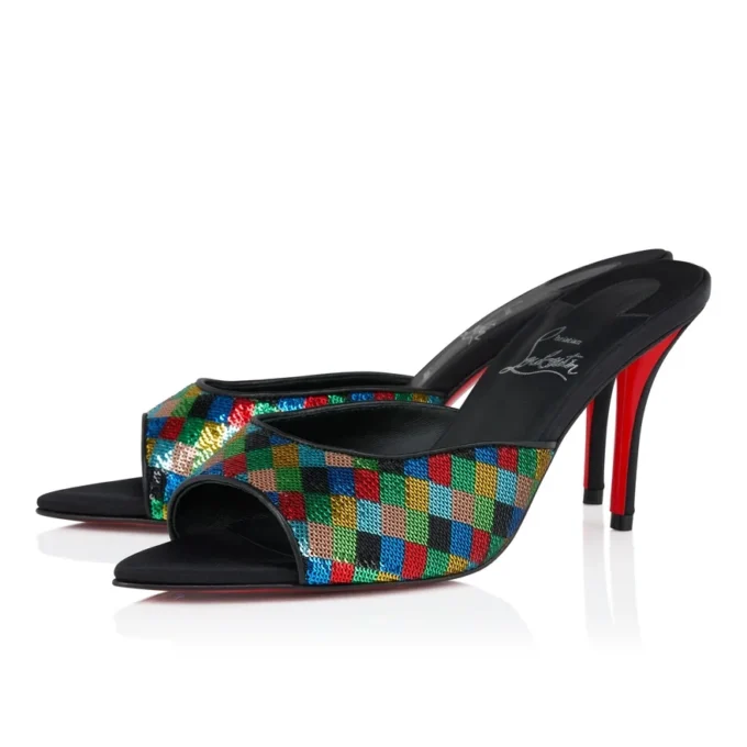 Miss Z Mule Arlequin – Mules da 80 mm – Raso crepe ricamato con micro-paillettes – Multicolore – Donna