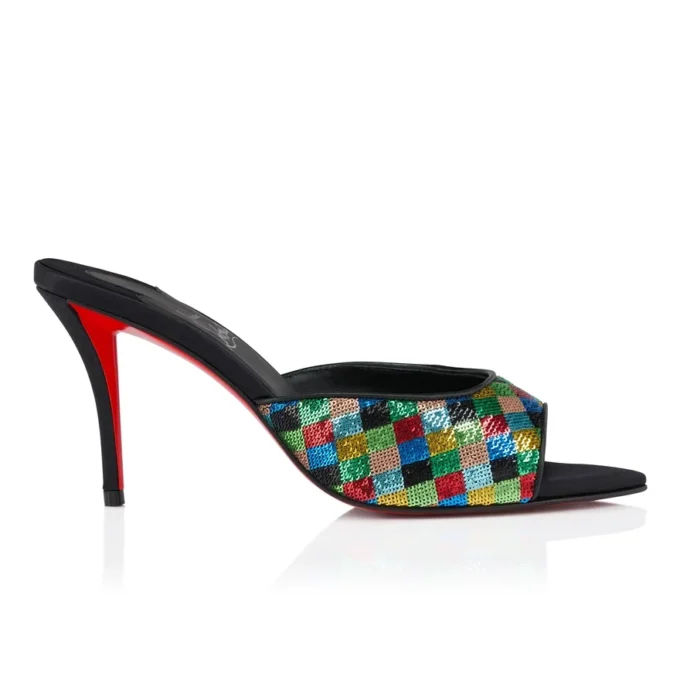 Miss Z Mule Arlequin – Mules da 80 mm – Raso crepe ricamato con micro-paillettes – Multicolore – Donna