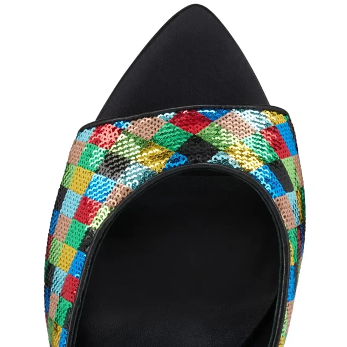 Miss Z Mule Arlequin – Mules da 80 mm – Raso crepe ricamato con micro-paillettes – Multicolore – Donna