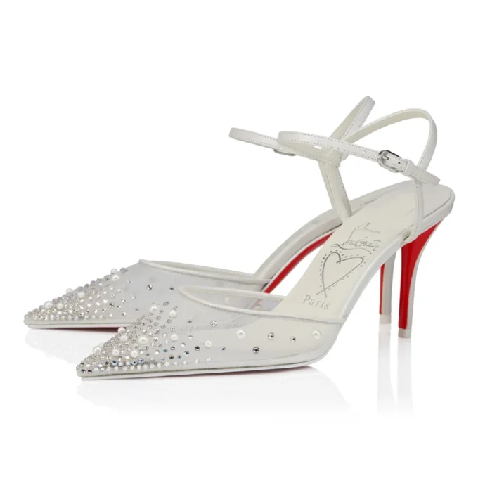 Miss Z Riviera Strass – Décolleté con cinturini da 80 mm – Rete, pelle nappa e perle – Bianco – Donna Miss Z Riviera Strass – Décolleté con cinturini da 80 mm – Rete, pelle nappa e perle – Bianco – Donna