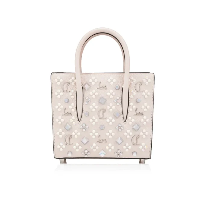 Paloma Mini – Borsa con manico superiore – Pelle di vitello martellata e borchie Loubinthesky – Leche Paloma Mini – Borsa con manico superiore – Pelle di vitello martellata e borchie Loubinthesky – Leche