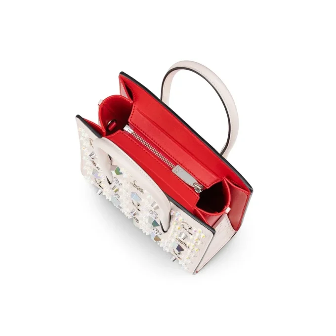 Paloma Mini – Borsa con manico superiore – Pelle di vitello martellata e borchie Loubinthesky – Leche Paloma Mini – Borsa con manico superiore – Pelle di vitello martellata e borchie Loubinthesky – Leche