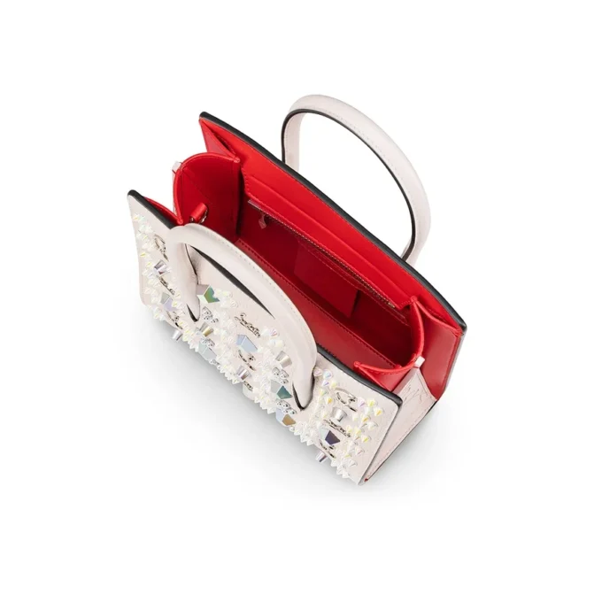 Paloma Mini – Borsa con manico superiore – Pelle di vitello martellata e borchie Loubinthesky – Leche Paloma Mini – Borsa con manico superiore – Pelle di vitello martellata e borchie Loubinthesky – Leche