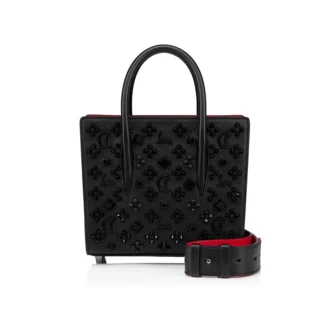 Paloma Mini – Borsa con manico superiore – Pelle di vitello martellata e borchie Loubinthesky – Nero