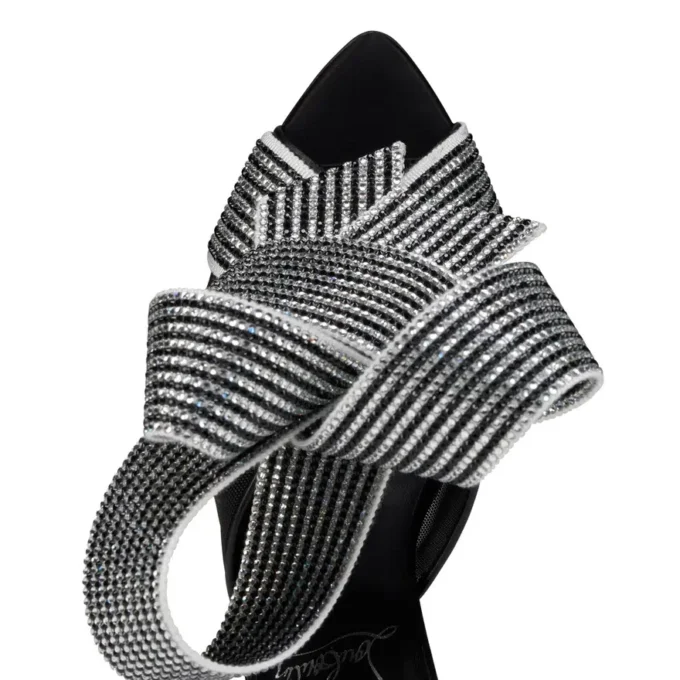 Pellicola – Sandali da 100 mm – Pelle di agnello nappa, raso crêpe e rete – Nero – Donna