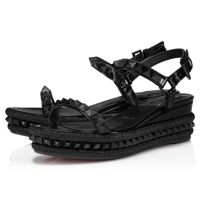 Pyraclou – Espadrillas da 60 mm – Pelle di vitello verniciata – Nero – Donna