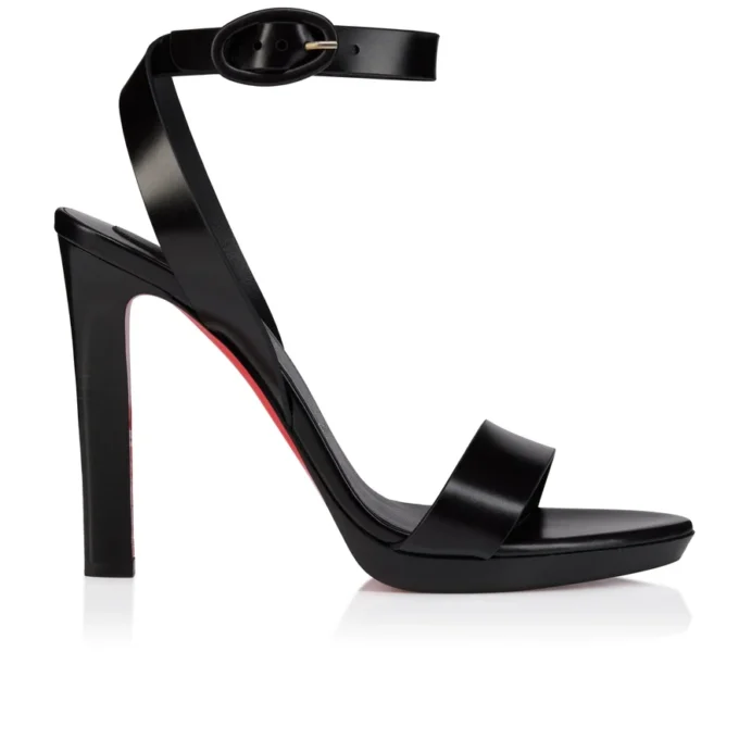 Sandalo Fanny – Sandali con cinturini da 120 mm – Pelle di vitello patinata – Nero – Donna