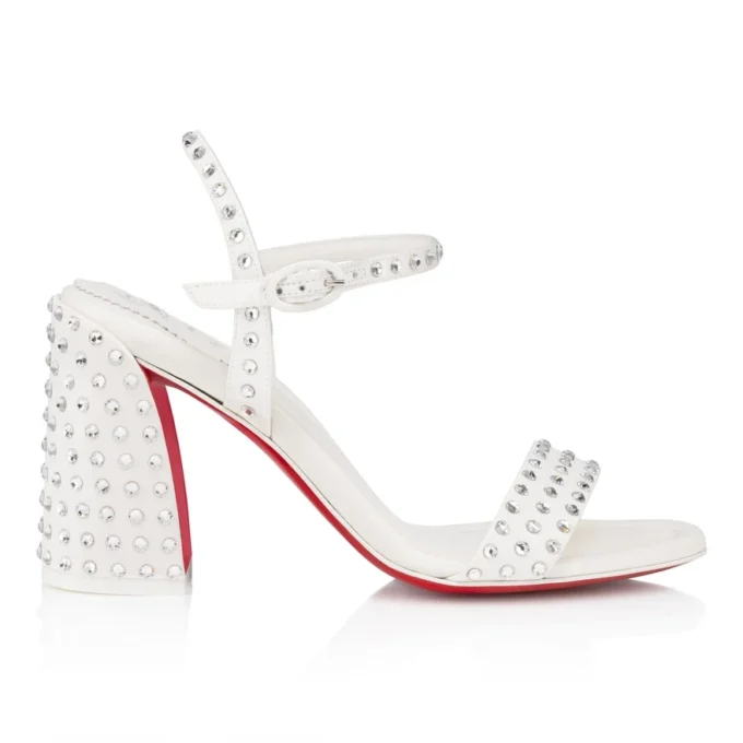 Sandalo Miss Jane Strass Boum – Sandali con tacco da 85 mm – Raso crêpe – Versione avorio – Donna