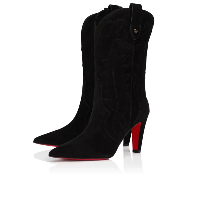 Santiabooty – Stivali da 85 mm – Pelle di vitello scamosciata – Nero – Donna