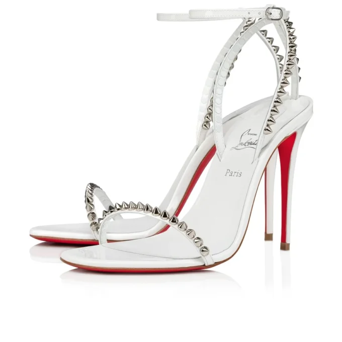 So Me – Sandali con cinturini da 100 mm – Pelle di vitello verniciata e borchie – Bianco – Donna