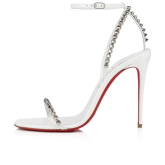 So Me – Sandali con cinturini da 100 mm – Pelle di vitello verniciata e borchie – Bianco – Donna