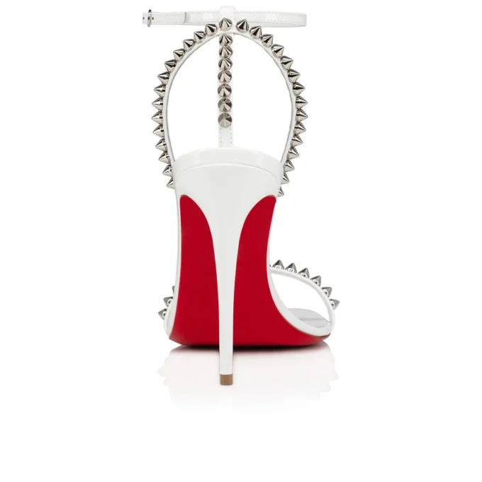 So Me – Sandali con cinturini da 100 mm – Pelle di vitello verniciata e borchie – Bianco – Donna