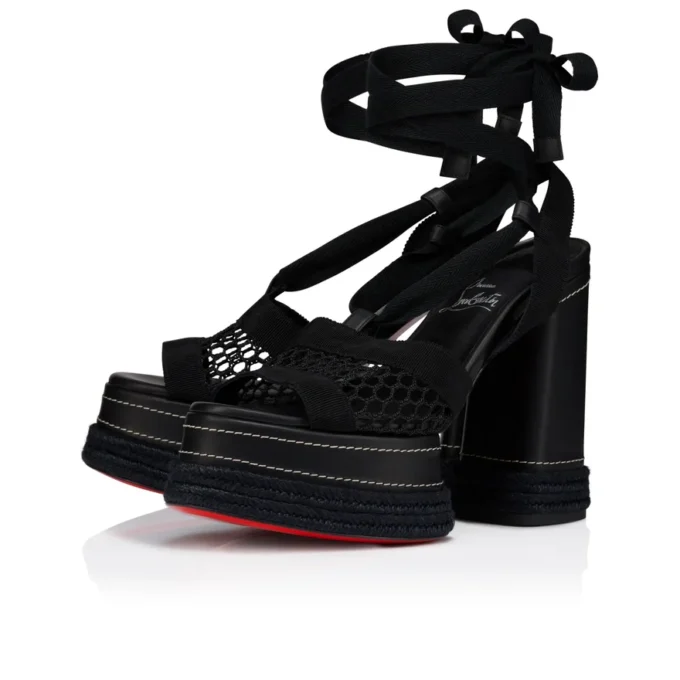 Toledissima – Espadrillas da 130 mm – Mesh e pelle di vitello cerata – Nero – Donna Toledissima – Espadrillas da 130 mm – Mesh e pelle di vitello cerata – Nero – Donna